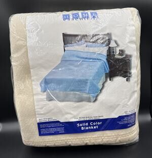 Vtg Kmart Essential Home Queen King Blanket 102" x 90" Off White Nylon Binding